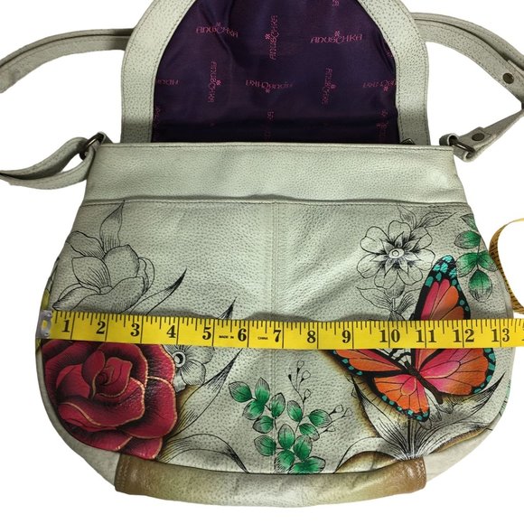Anuschka NEVER USED Handpainted Leather Shoulder Bag Tassel Butterfly - Picture 5 of 12